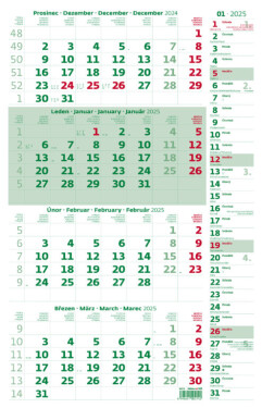 Nástěnný kalendář 2025 Čtyřměsíční zelený poznámkami