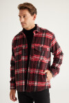AC&Co / Altınyıldız Classics Pánské červeno-černé oversize široký střih s knoflíky s límcem Plaid Lumberjack zimní košile bunda