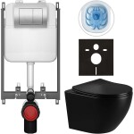 CERANO - Kompletní WC set Basic/Cesso - černá lesklá - WC tlačítko Maxio/Stříbrná - pro zazdění - 49x36 CER-8050BD86311