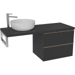 CERANO Deska pod umyvadlo Navira Pro - 121x46,5x3,6 cm - skříňka Velora 59 cm - černá matná, zlatá úchytka - konzole chrom
