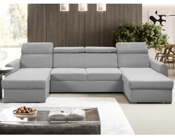 Sedací souprava Mistic, světle šedá látka, tvar U