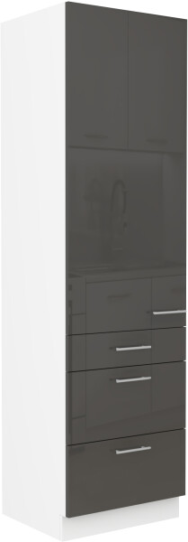 Vysoká potravinová skříňka Lara 60 DKS-210 3S 1F - Premium Box Barva korpusu: Bílá, Barva dvířek: Šedý lesk