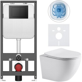 CERANO Kompletní WC set Basic/Cesso - bílá lesklá - WC tlačítko Maxio/Černá - závěsné - předstěnová instalace - 49x36 cm - 8050BD85948