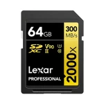 Lexar Professional 2000x SDXC 64GB / čtení: 300 MB/s / zápis: 260 MB/s / UHS-II U3 / Class 10 / V90 (LSD2000064G-BNNNG)