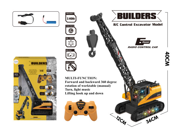 Mamido Jeřáb na dálkové ovládání Builders RC 2,4 Ghz, 1:12, 6CH