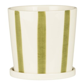 Ib Laursen Keramický obal na květiny Palermo Green Stripes Ø 11 cm, zelená barva, keramika