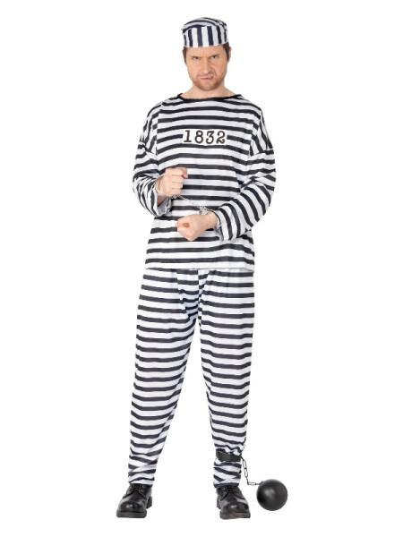 Kostým vězně černobílý pruhovaný Velikost: XL