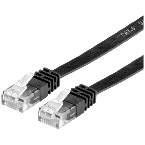 Value 21.99.0961 RJ45 síťové kabely, propojovací kabely CAT 6 U/UTP 1.00 m černá nestíněný, plochý, pozlacené kontakty 1 ks