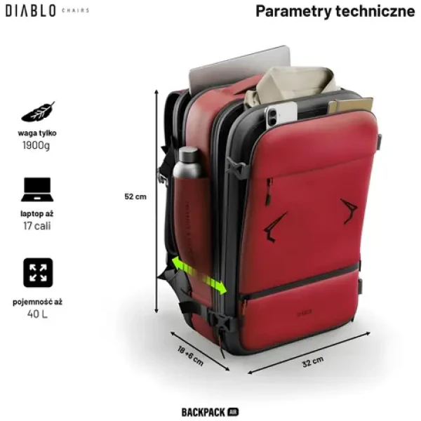 Diablo Chairs Backpack Air vínová / Batoh / multifunkční / podtlakové oddělení / do 17" notebooku (1814)
