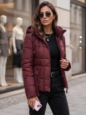 Dámská prošívaná bunda s kapucí, vínová, FashionStreet TY5859 L