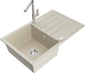 MEXEN - Bruno granitový dřez 1 s odkapávačem včetně baterie Flora, béžová 6513-69-670401-00