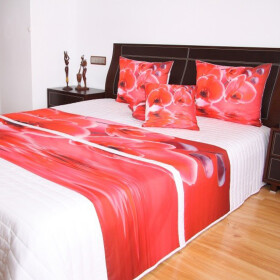DumDekorace Přehoz na postel bílé barvy s motivem červených orchidejí Šířka: 220 cm | Délka: 240 cm Šířka: 220 cm | Délka: 240 cm
