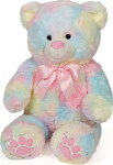 Plyšový medvěd sedící duhový s růžovou mašlí 60 cm