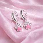 Stříbrné náušnice s přívěskem tlapky - stříbro 925/1000, Růžová