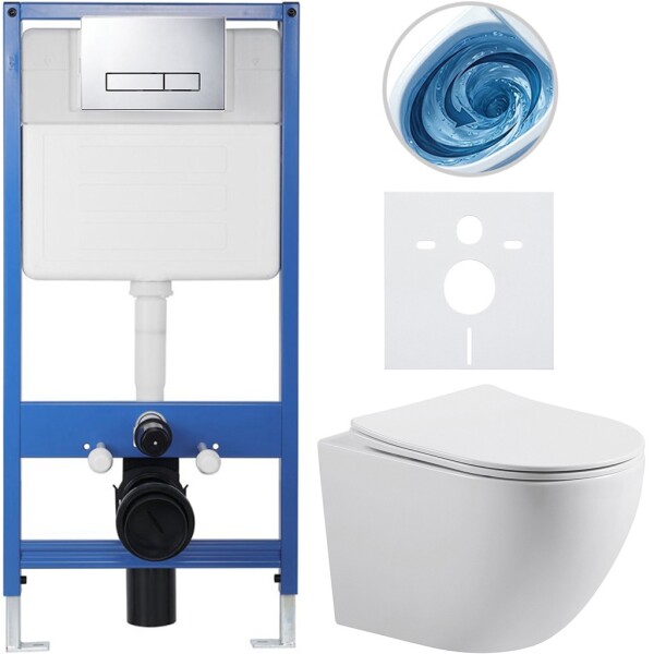 CERANO - Kompletní WC set Profi/Cesso - bílá lesklá - WC tlačítko Slim/Chrom - předstěnová instalace - 49x36 CER-8050BD89