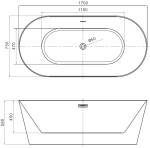 MEXEN - LUNA SLIM volně stojící vana 170x75, bílá bez krytky přepadu a zátky 52041707500-SS