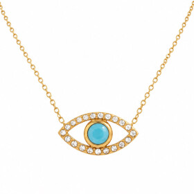 Pozlacený náhrdelník Evil Eye - chirurgická ocel, Zlatá 39 cm + 5 cm (prodloužení)
