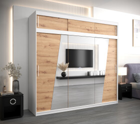 Šatní skříň Abi R0 s nástavcem Barva korpusu: Bílá, Rozměry: 250 cm, Dveře: Dub artisan