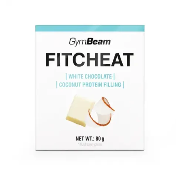 Proteinová čokoláda Fitcheat - GymBeam (bílá čokoláda kokos, 80 g) (30539-12-80g-whitechocolatecoconut)