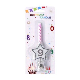 Dortisimo Svíčka růžová s LED stříbrným podstavcem ve tvaru hvězdy číslo 9