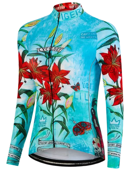 Cyklodres CYCOLOGY Winter Tiger Lily, aqua, dámský, dlouhý rukáv (Motiv Tiger Lily, velikost XXL)
