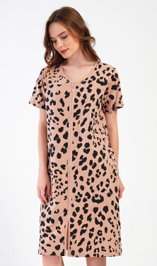 Dámské domácí šaty s krátkým rukávem Leopard béžová 1XL