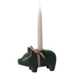 Maileg Dřevěný svícen prasátko Small Dark Green, zelená barva, dřevo