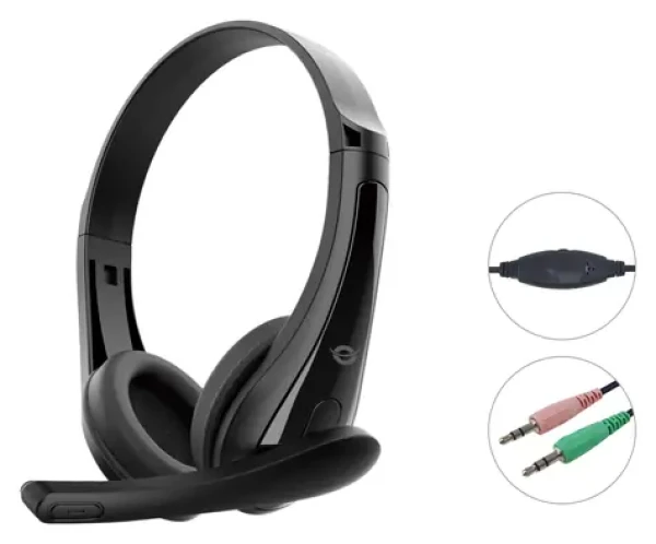 Conceptronic 3,5mm sluchátka na uši černá / Sluchátka / S mikrofonem / 32 Ohm / 1,8 m (POLONA06B3T)