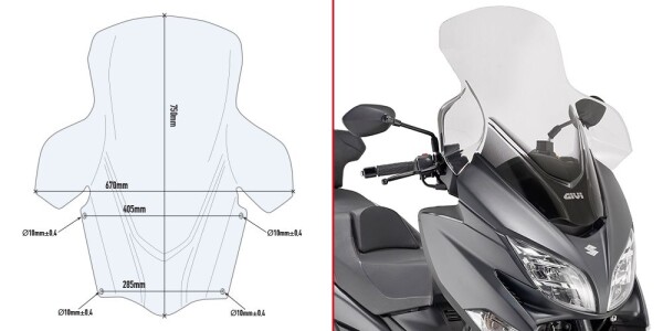 D3115St plexi čiré pro Suzuki Burgman 400 (17-25), vxš750x670 mm, o 210 mm vyšší než originál