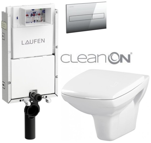 LAUFEN Podomít. systém LIS TW1 SET s chromovým tlačítkem + WC CERSANIT CLEANON CARINA + SEDÁTKO H8946630000001CR CA1