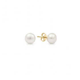 Náušnice s bílou perlou Cinzia Gold - 6 mm, chirurgická ocel, Zlatá Bílá