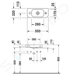 DURAVIT - Happy D.2 Umývátko 500x220 mm, bez přepadu, s otvorem pro baterii vpravo, bílá 0711500008