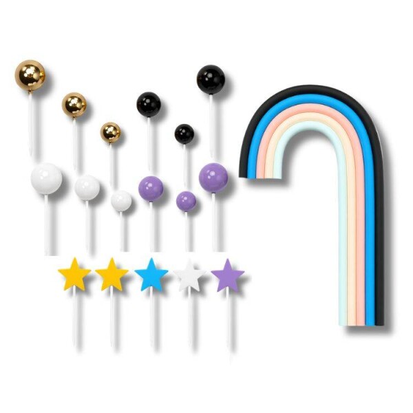 Dortisimo Zápich do dortu Růžovo-modrá duha s hvězdami a koulemi (26 ks)