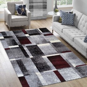 DumDekorace Koberec s geometrickými vzory v červeno-šedé barevné kombinaci