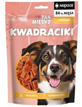 Pan Mięsko Kwadraciki Králičí 100 g / Pamlsky pro psy / Monoprotein / Bez obilovin / Hypoalergenní (PM_P_P_KWADRACIKI_KRÓLIK_100G)