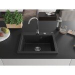 MEXEN - Elix granitový dřez 1-miska 600 x 500 mm, černá/stříbrná metalik, sifon chrom 6525601005-73