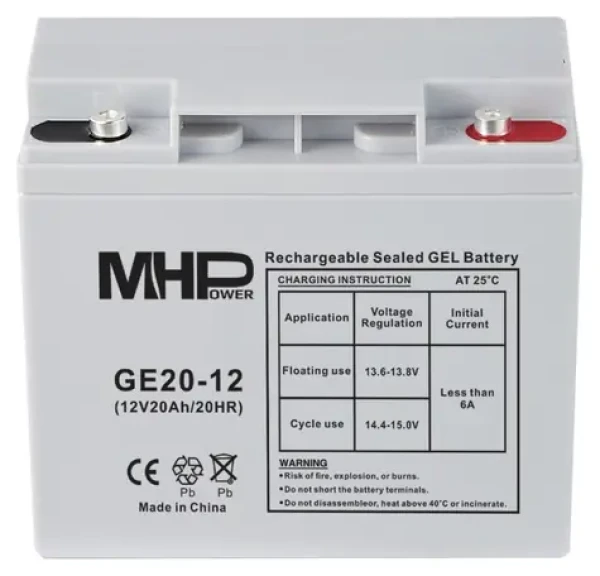 Carspa MHPower GE20-12 / Gelový akumulátor / VRLA GEL / 12V / 20Ah / Deep Cycle / T1-M5 (GE20-12)