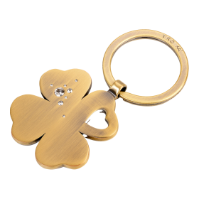 TROIKA klíčenka - čtyřlístek, se SWAROVSKI® kamínky, kovová, matná, bronzová