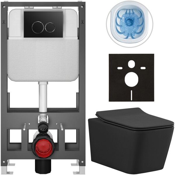 CERANO - Kompletní WC set Basic/Forte - černá matná - WC tlačítko Dualo/Černá - volně stojící - předstěnová instalace - 51x36 CER-8050BD86382