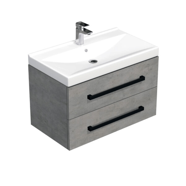 Koupelnová skříňka s černou úchytkou a umyvadlem SAT Cube Way 80x53x46 cm beton mat CUBE46C802BEVER CUBE46C802BEVER