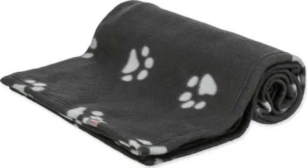 TRIXIE BARNEY 150x100 cm černá s bílými tlapkami / Deka pro psy / Fleece / Praní 60 °C (G14-37182)