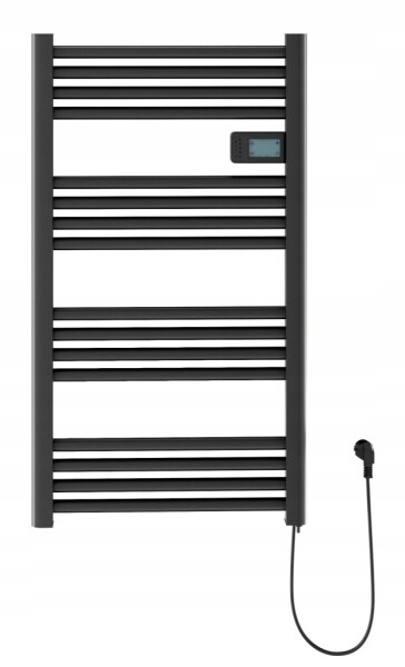 Erga Pago, elektrické topné těleso 960x540 mm s digitálním termostatem, 500W, černá matná, ERG-LAV-GRZE-E-ALU-960540-BK