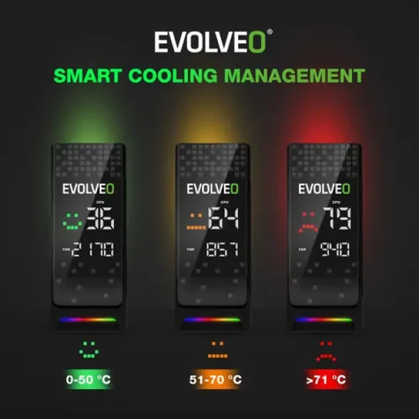 EVOLVEO QuietCool7 černá / Chladič CPU / LCD displej / 6x heatpipe / 120mm ventilátor / ARGB (QUIETCOOL7-BK)