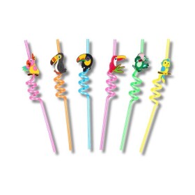 Dortisimo Plastová barevná brčka spirálová s ptáky (4 ks)