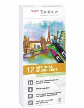 Tombow Oboustranný štětcový fix ABT - Pastels 12 ks