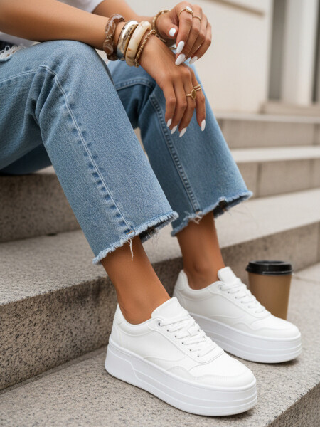 Bílé dámské tenisky na silné podrážce z imitace kůže FashionStreet ZY1421 41
