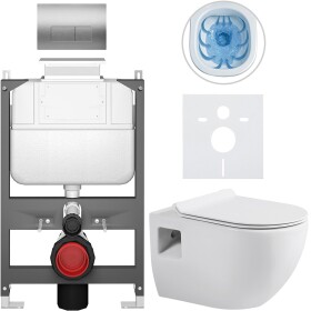 CERANO - Kompletní WC set Basic/Dure - bílá lesklá - WC tlačítko Modulo/Stříbrná - ovládání shora - předstěnová instalace - 51x35 CER-8050BD85888