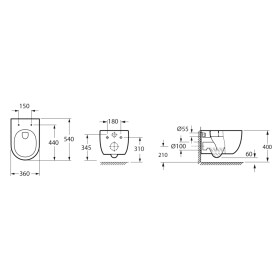 Bruckner - GLANZ závěsná WC mísa, Vortex Rimless, 36x52,5cm, bílá 201.336.4