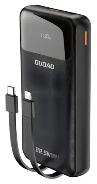 Dudao K15Pro 20000mAh černá / Powerbanka / USB-C / USB-A / vestavěné kabely Lightning / USB-C / 22.5W