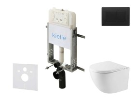 Kielle - Genesis New Set předstěnové instalace, kompaktního klozetu Oudee, Vortex Rimless+, sedátka softclose a tlačítka Gemini New III, matná černá 30528SZ45